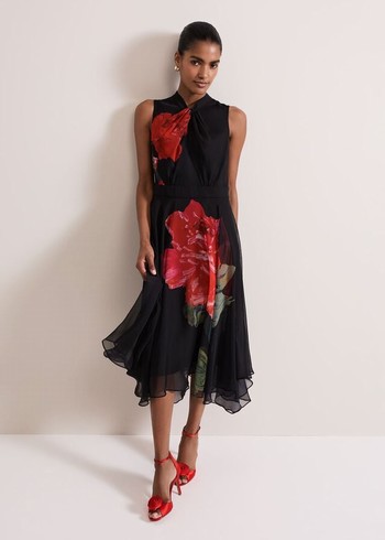 Phase Eight Lucia Chiffon Floral Dress Black/Multicolor USA | 0538672-EW